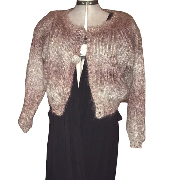 Granny Core Vintage Mohair Wool Blend Sweater, Mohair Vintage Purple Cardigan - Picture 4 of 16